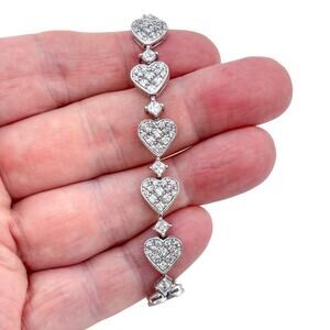 Vintage Sterling Silver 925 Cubic Zirconia Heart Bracelet 7.25"